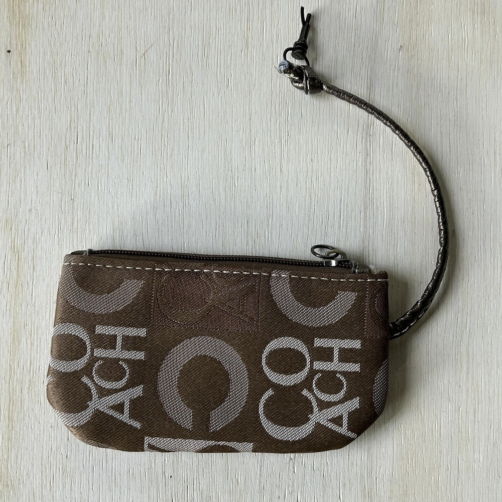 Y2K Coach Wallet Womens One Size Brown Canvas Leather Logo Wristlet Zip Pouch